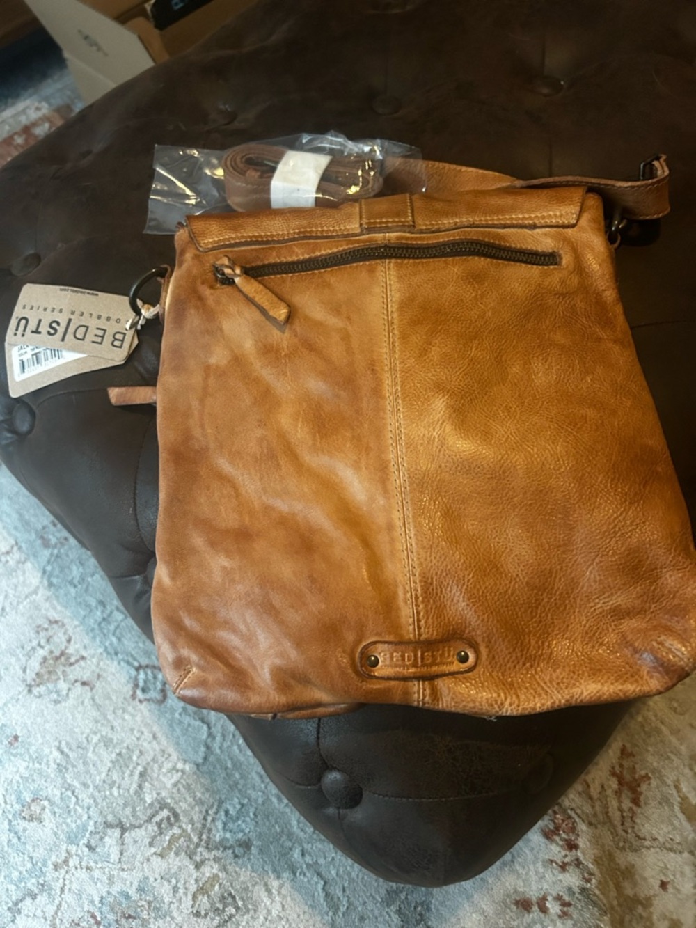 Bed|Stu Tan Leather Crossbody Messenger Bag - Picture 2 of 3